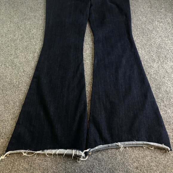 Judy Blue Flare Jeans Womens 11 30 Dark Wash Stretch Wide Leg Raw Hem - Picture 12 of 13